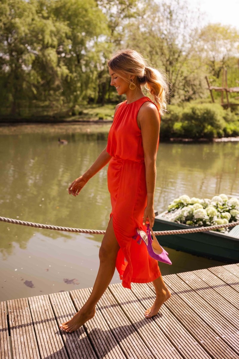 Scarlett | Sleeveless Midi Dress Round Neck Side Slit