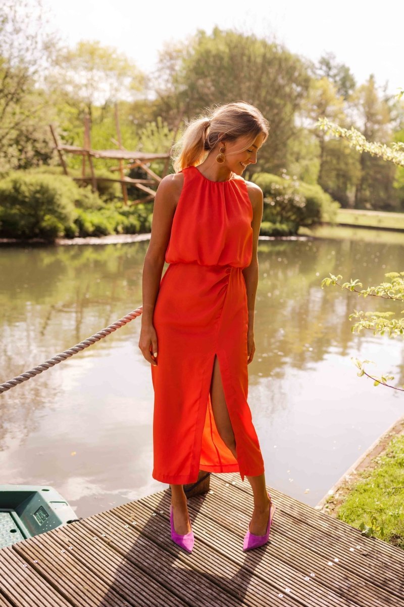 Scarlett | Sleeveless Midi Dress Round Neck Side Slit