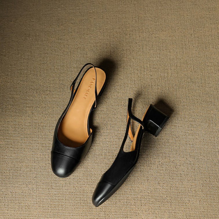 Eleanor | Slingback Pumps Genuine Leather Almond Toe Block Heel