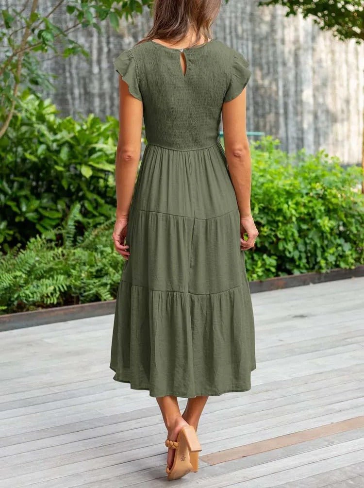 Luna | Tiered Maxi Dress Cap Sleeve Tummy Control