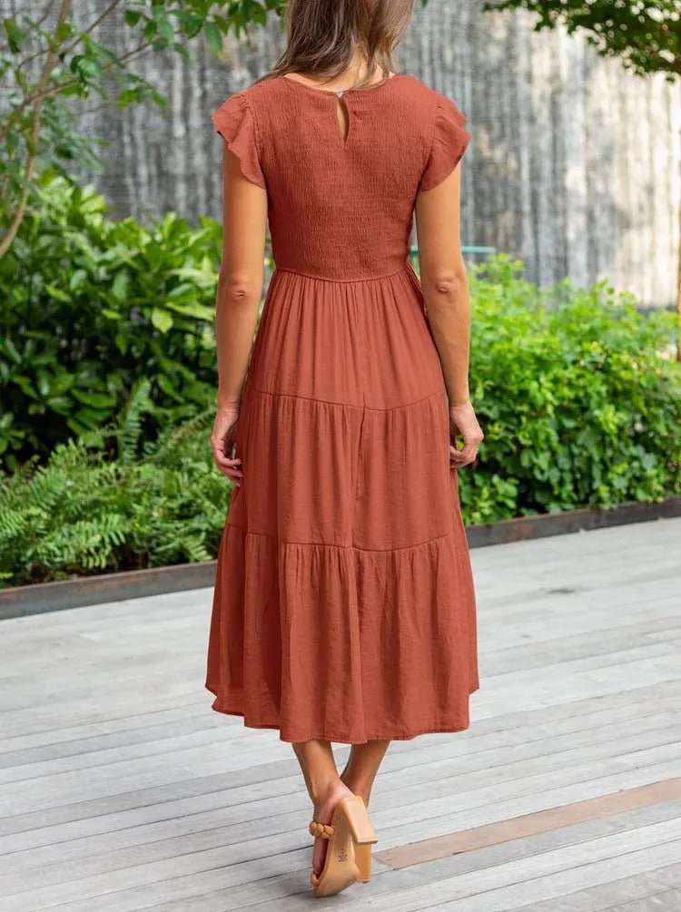 Luna | Tiered Maxi Dress Cap Sleeve Tummy Control