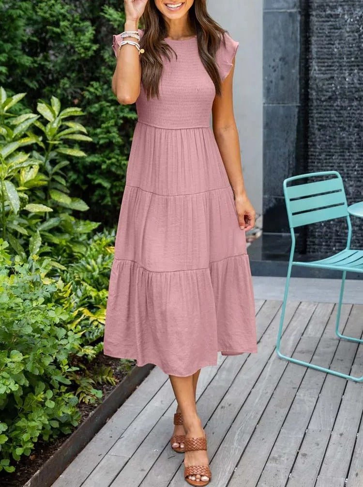 Luna | Tiered Maxi Dress Cap Sleeve Tummy Control