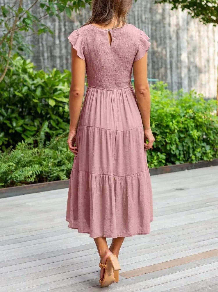 Luna | Tiered Maxi Dress Cap Sleeve Tummy Control