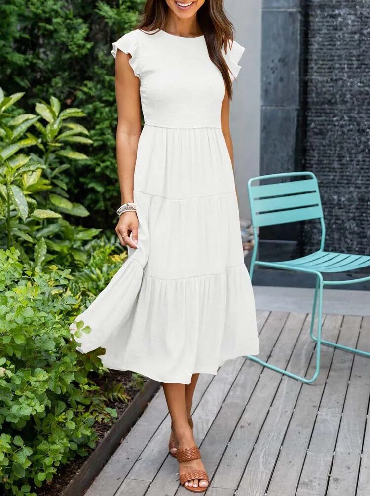 Luna | Tiered Maxi Dress Cap Sleeve Tummy Control