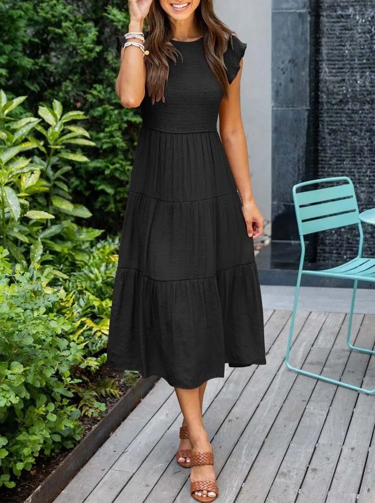 Luna | Tiered Maxi Dress Cap Sleeve Tummy Control