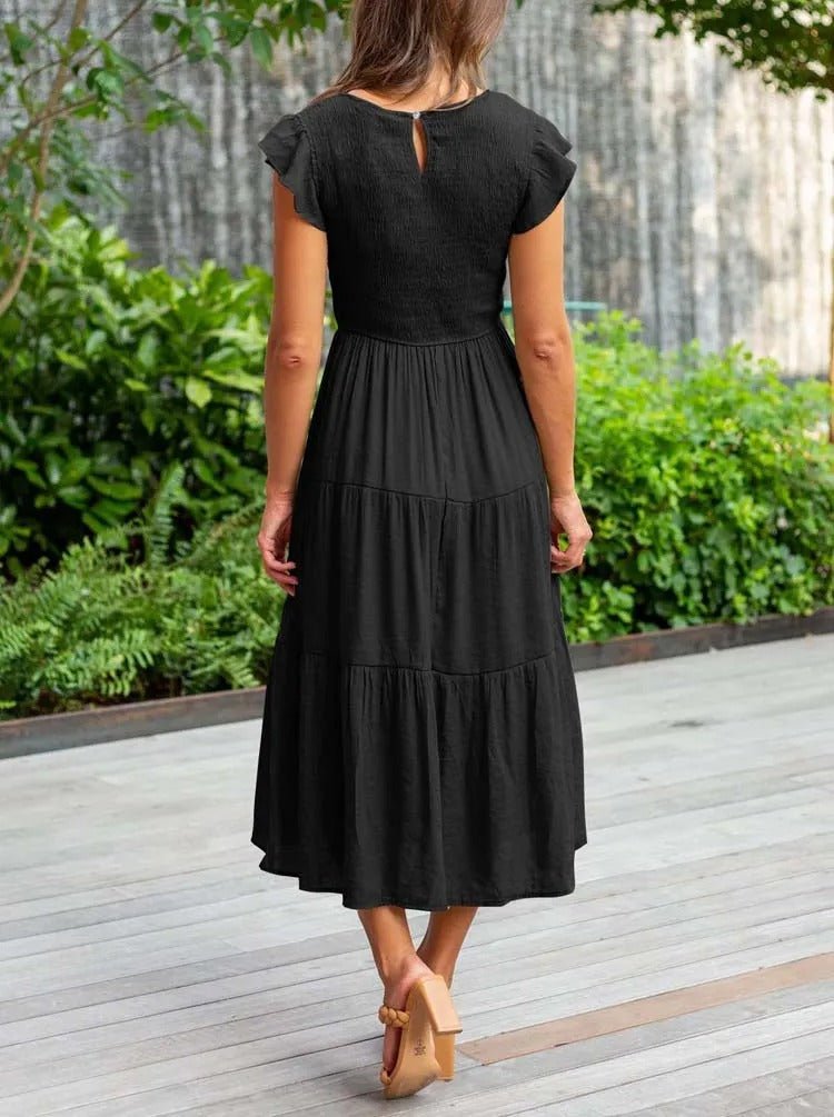Luna | Tiered Maxi Dress Cap Sleeve Tummy Control