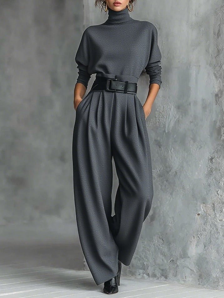 Luna | Turtleneck Jumpsuit Set Long Sleeve High Waist Belt