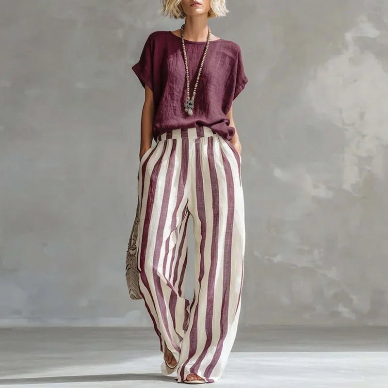 Isabella | Two Piece Linen Set Wide Leg Pants Short Sleeve Top