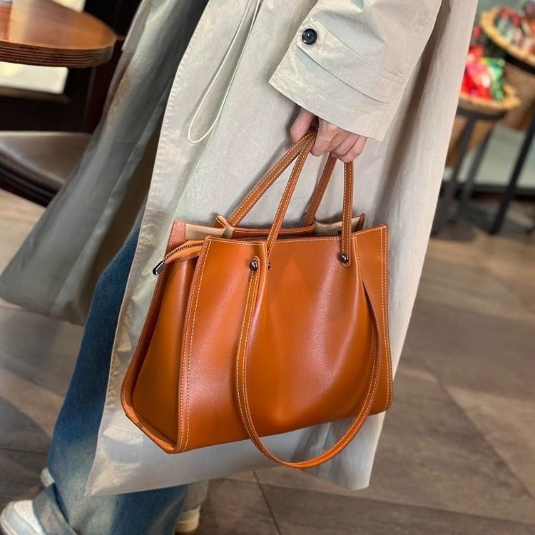Charlotte | Vegan Leather Minimalist Contrast-Stitch Tote Bag