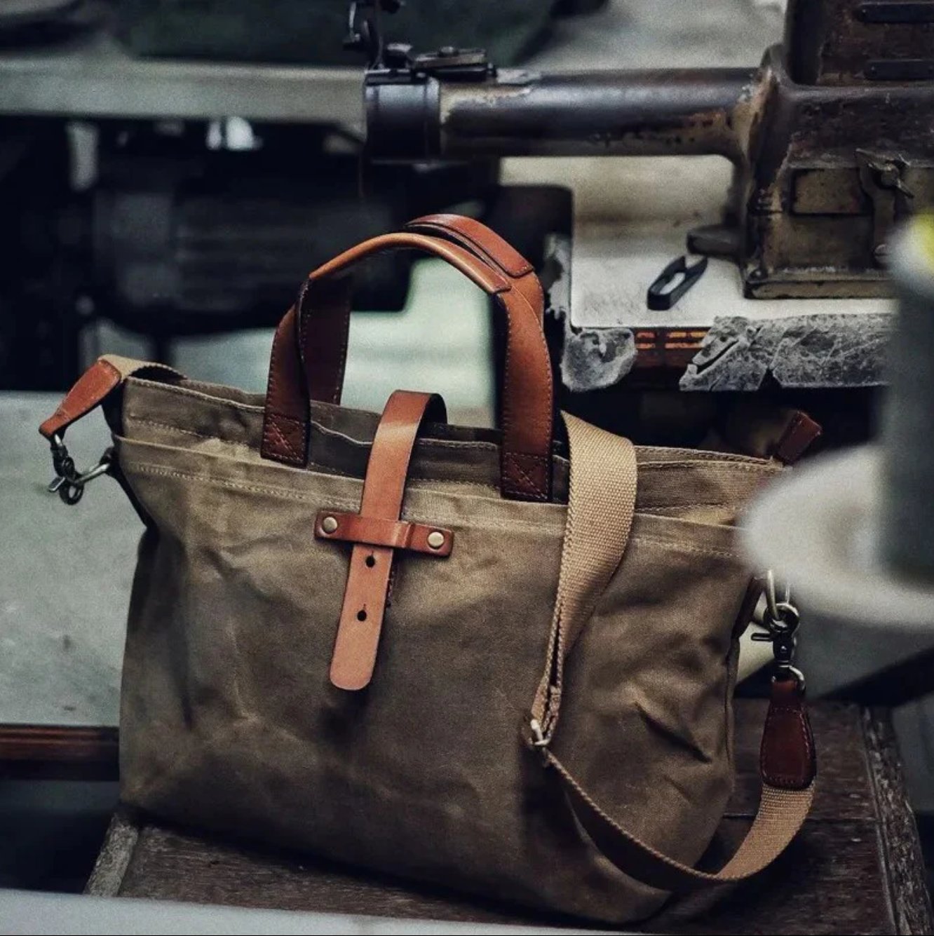 Aiden | Waxed Canvas Leather-Trim Weather-Resistant Tote Bag