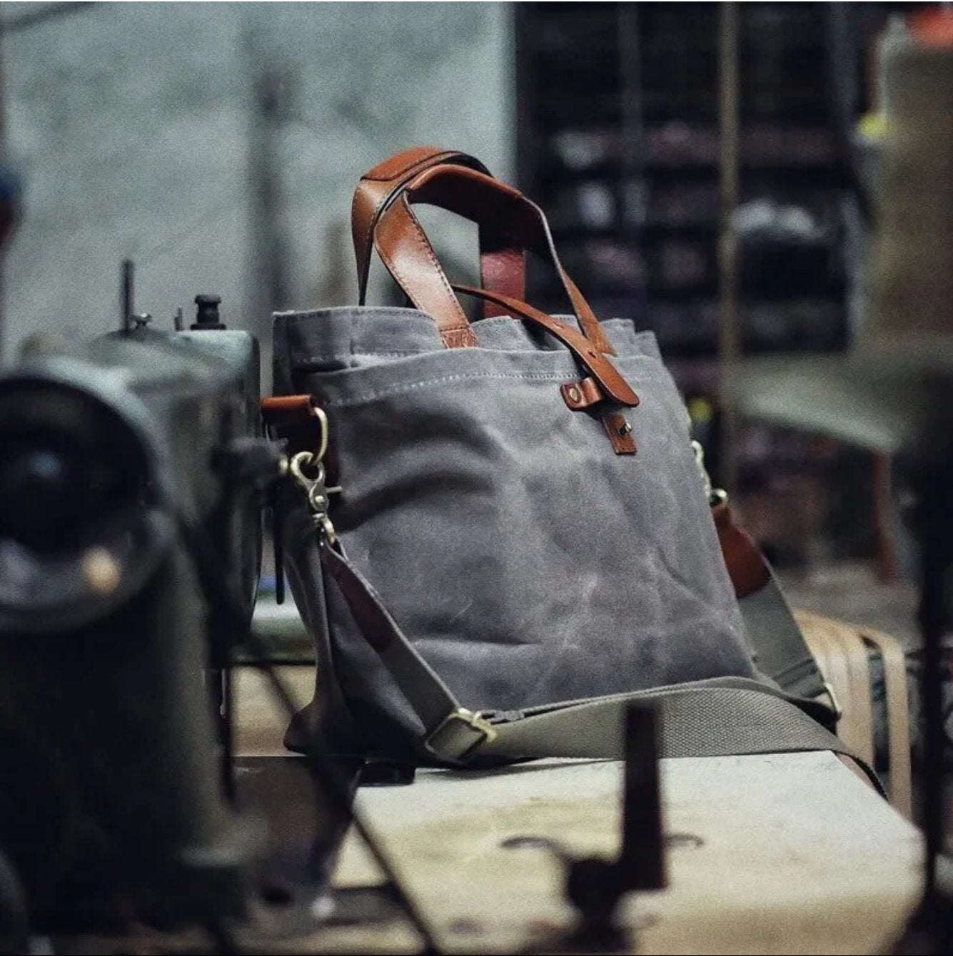 Harper | Waxed Canvas Tote Bag Leather-Trim Water-Resistant Crossbody