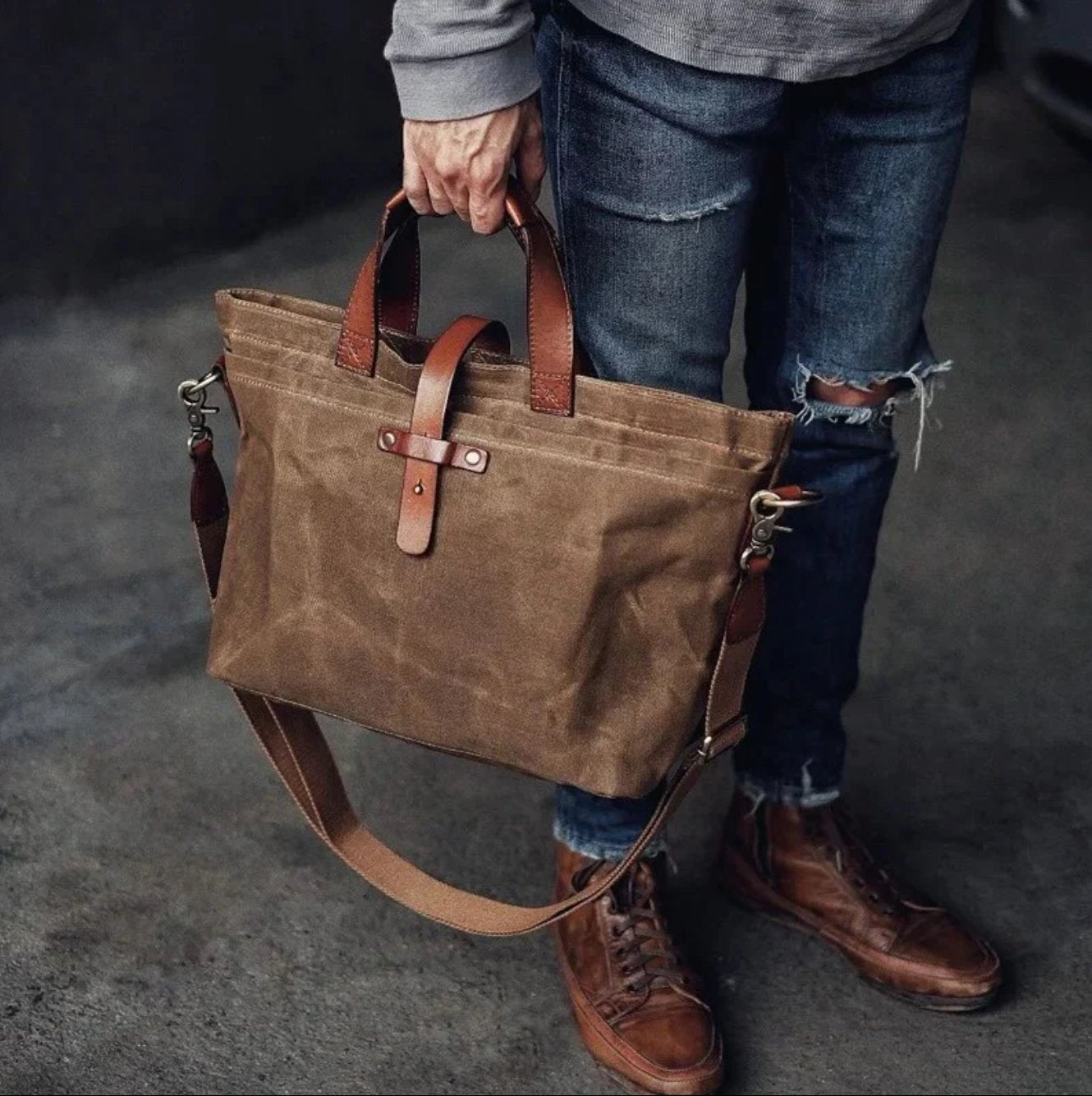 Harper | Waxed Canvas Tote Bag Leather-Trim Water-Resistant Crossbody