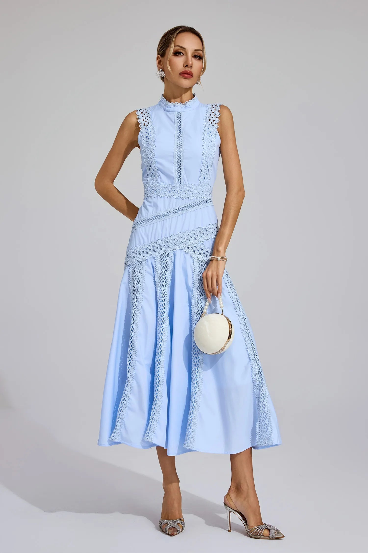Caroline | Women's Sleeveless Lace Midi Wedding Guest Dress