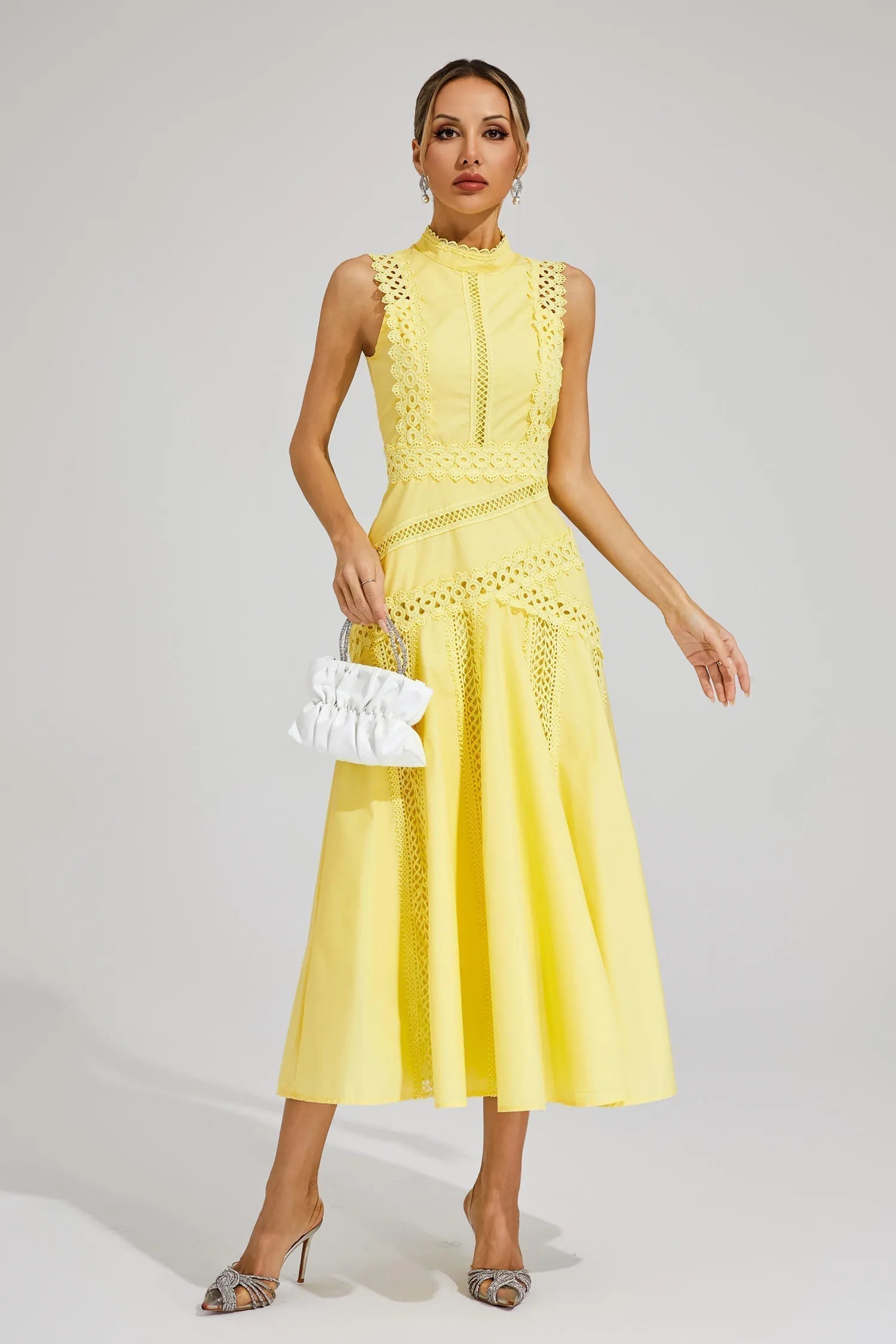 Caroline | Women's Sleeveless Lace Midi Wedding Guest Dress