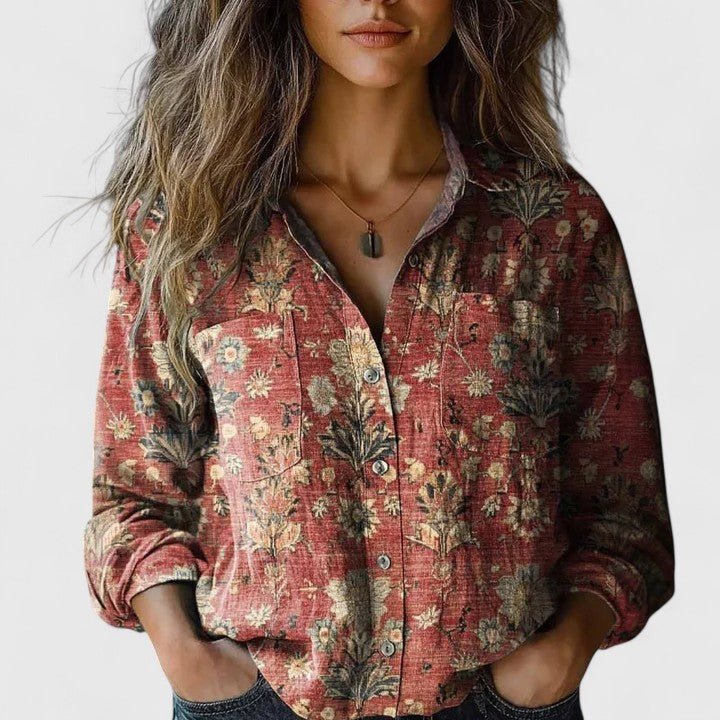 Isabella | Women's Boho Floral Long Sleeve Button-Up Blouse