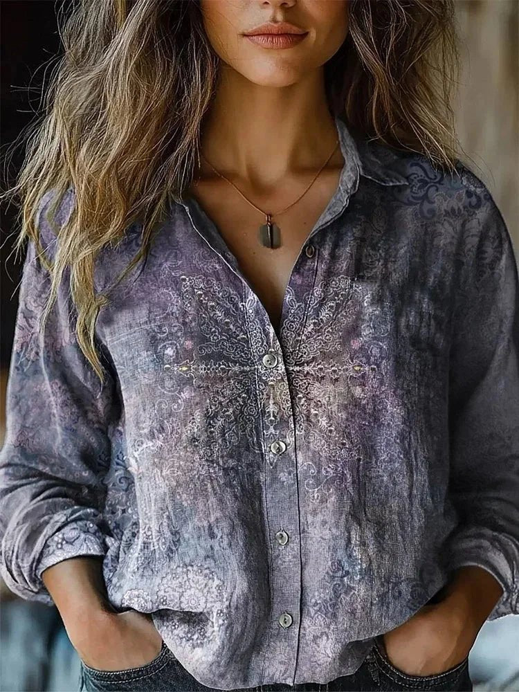 Isabella | Women's Boho Floral Long Sleeve Button-Up Blouse