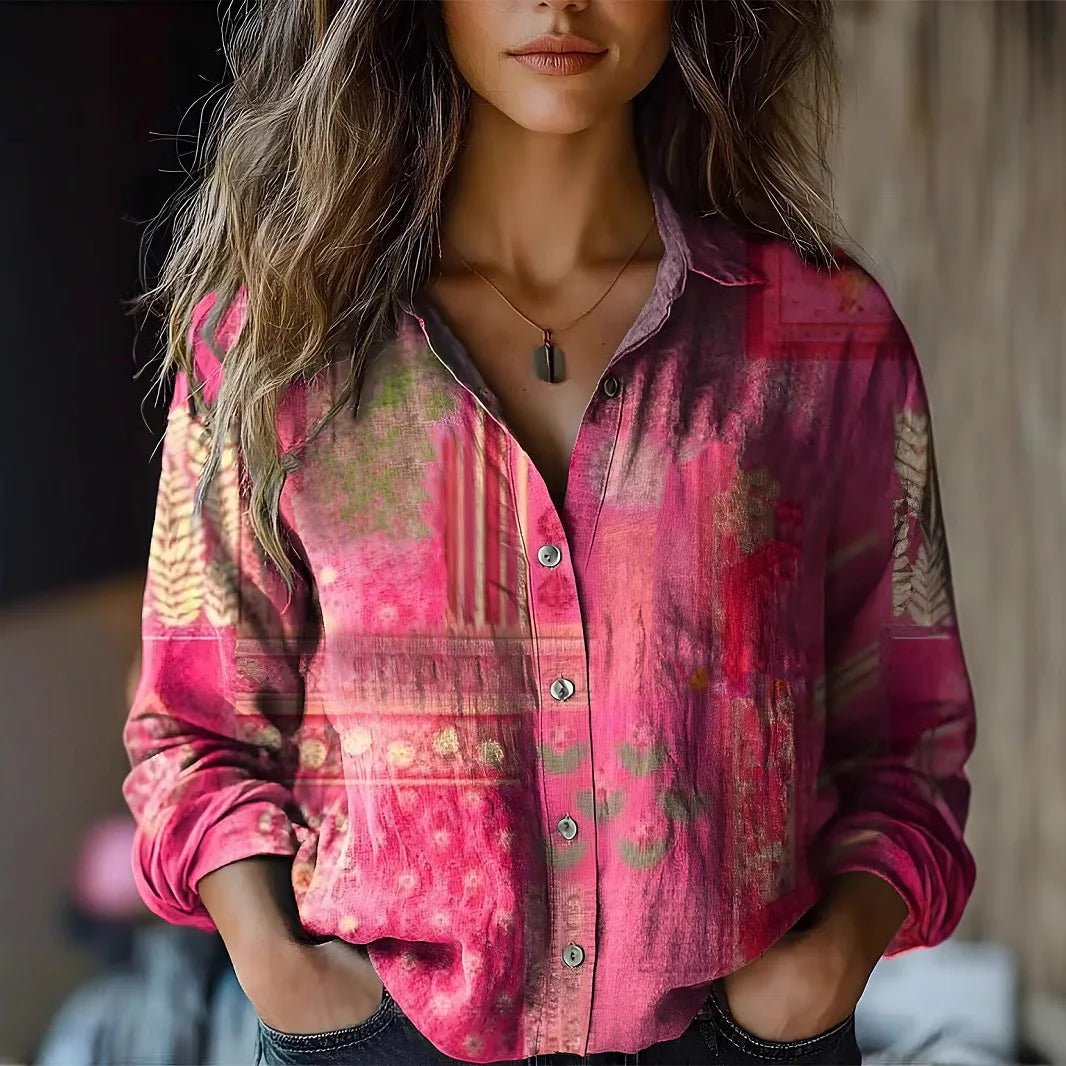 Isabella | Women's Boho Floral Long Sleeve Button-Up Blouse