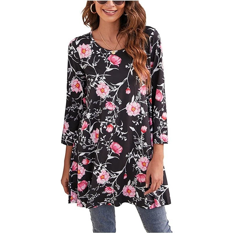Sophia | Women's Boho Mandala Print 3/4 Sleeve Swing Tunic