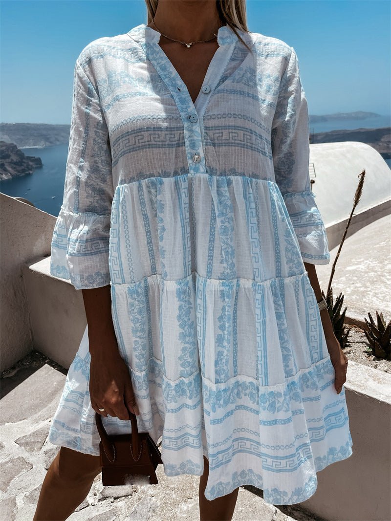 Penelope | Women's Boho Printed Tiered Tunic Mini Dress Relaxed Fit