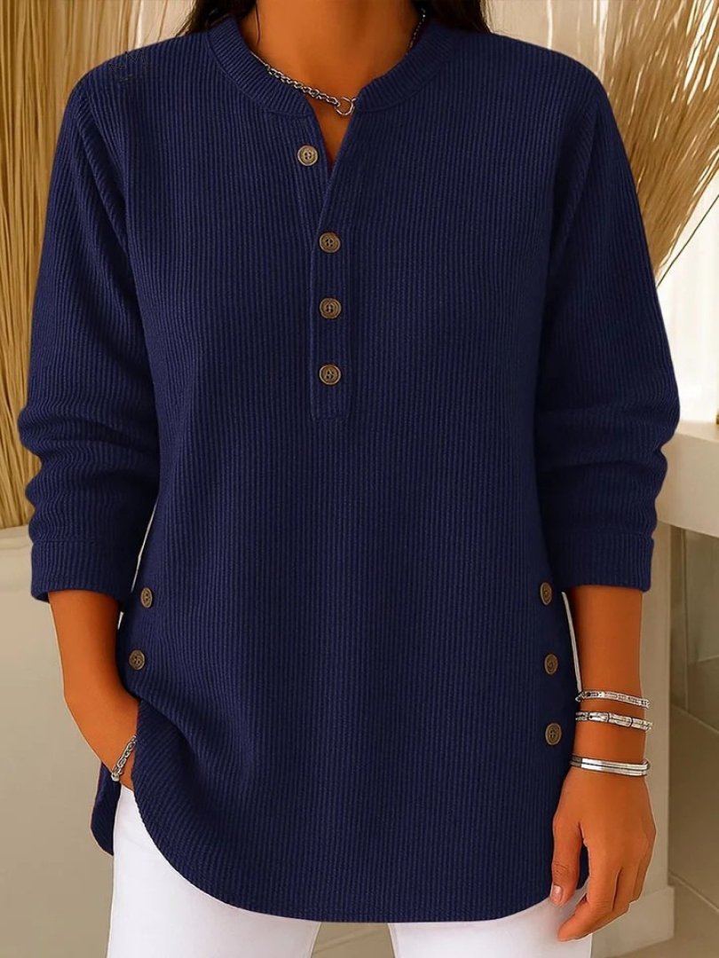 Mia | Women's Button Detail Sweater Ribbed Knit Long Sleeve