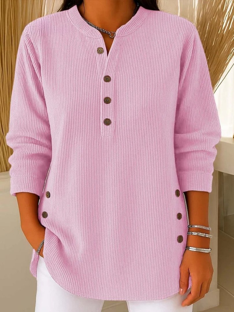 Mia | Women's Button Detail Sweater Ribbed Knit Long Sleeve