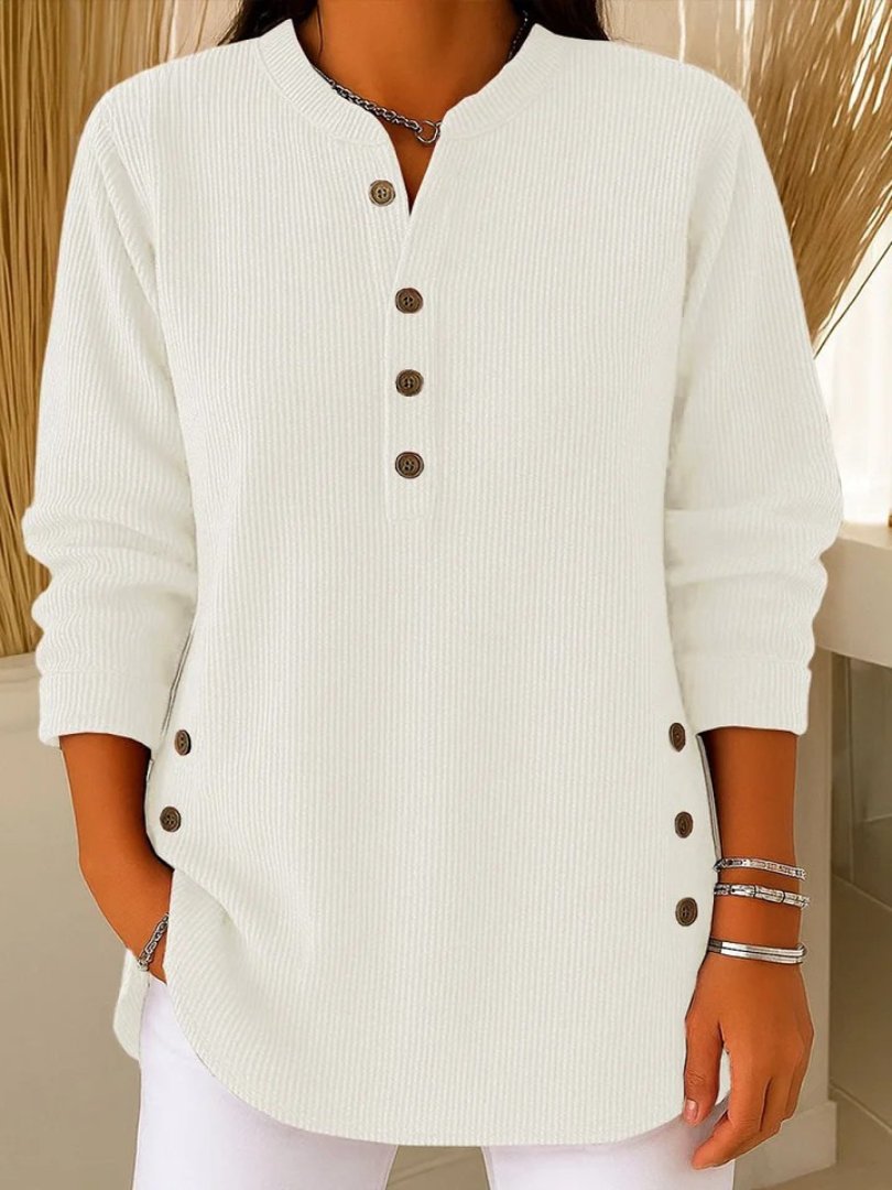 Mia | Women's Button Detail Sweater Ribbed Knit Long Sleeve
