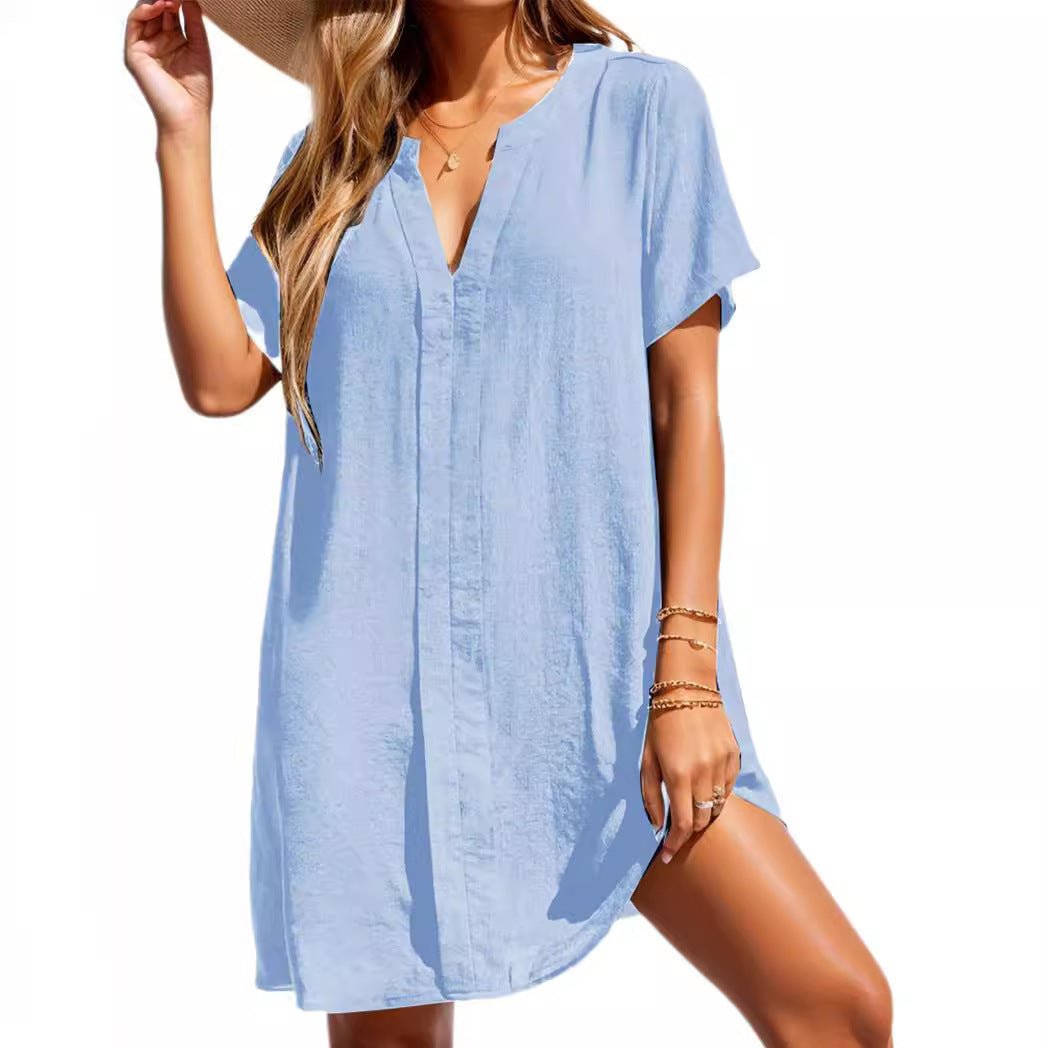 Emma | Women's Casual V-Neck Short Sleeve Tunic Shift Dress