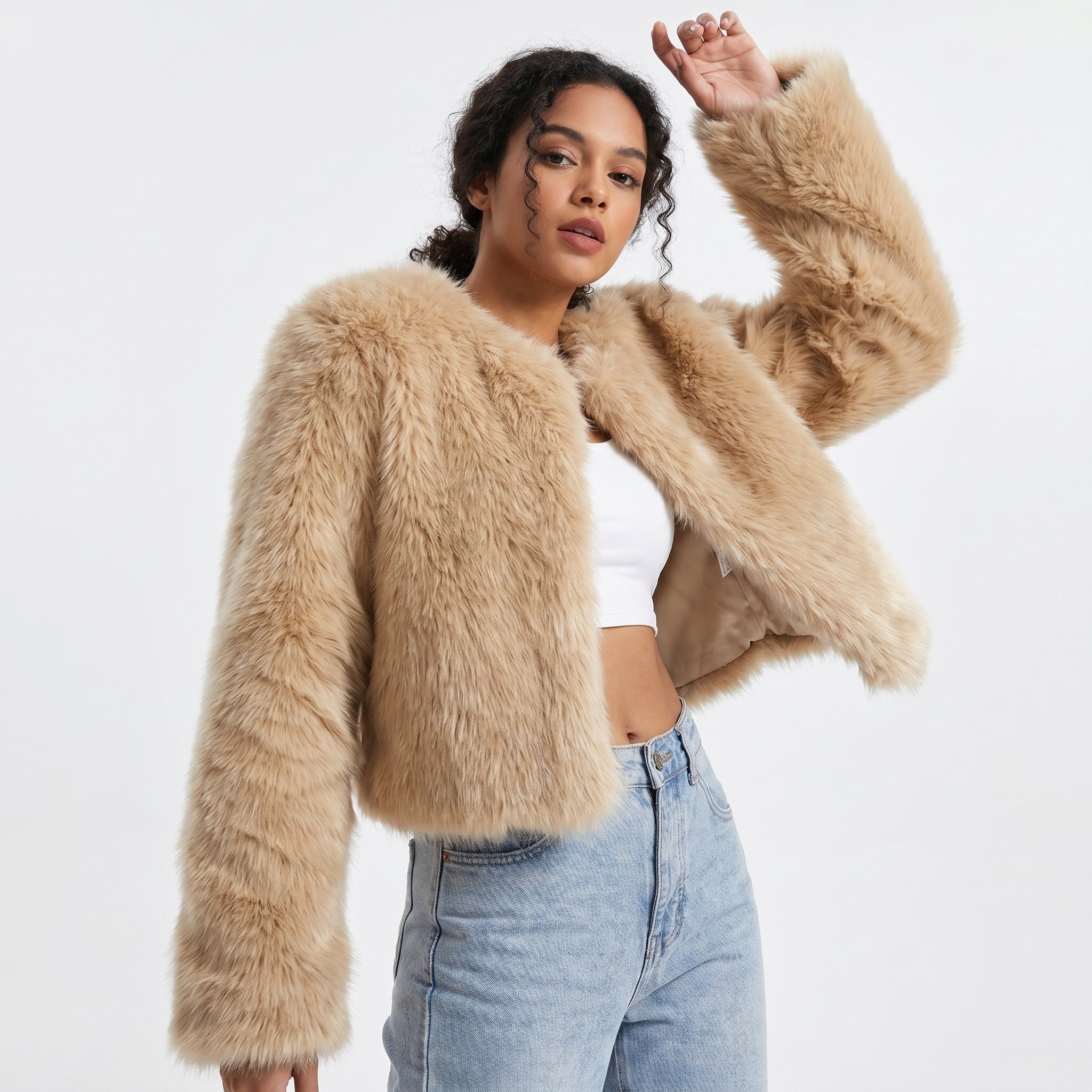Mia | Women's Cropped Faux Fur Cardigan Jacket