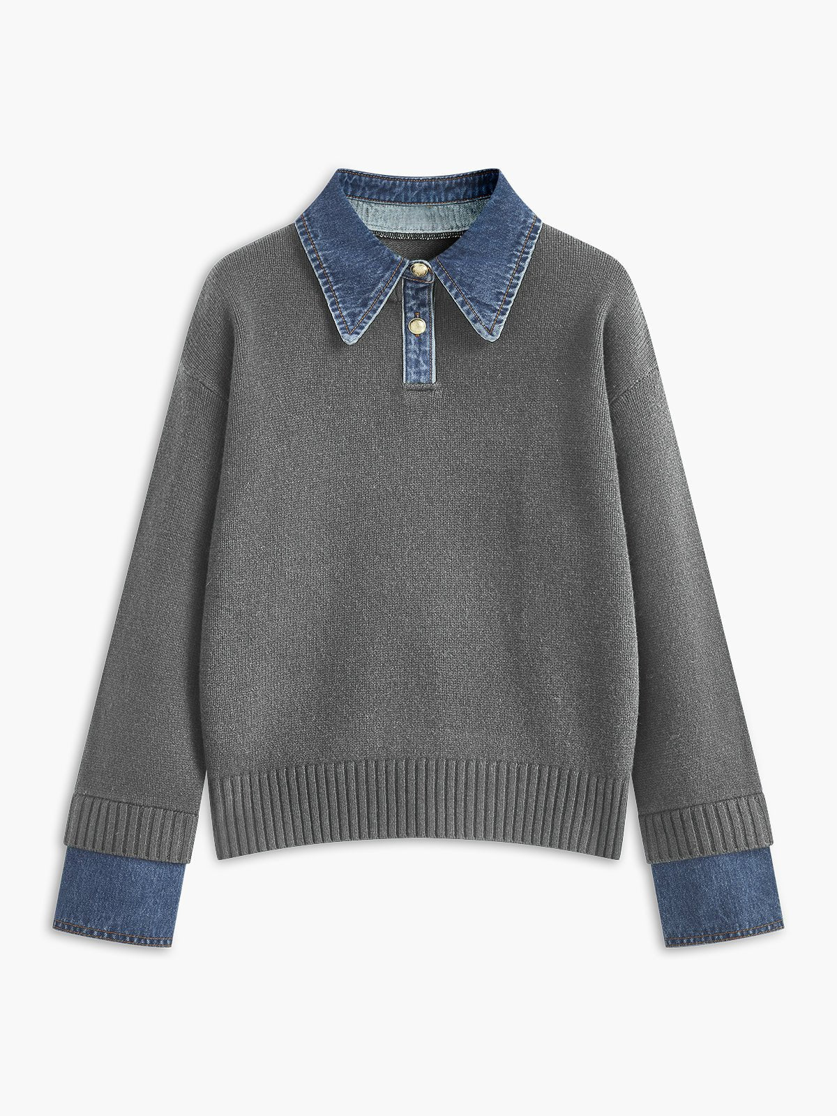 Mia | Women's Denim-Collar Knit Polo Sweater