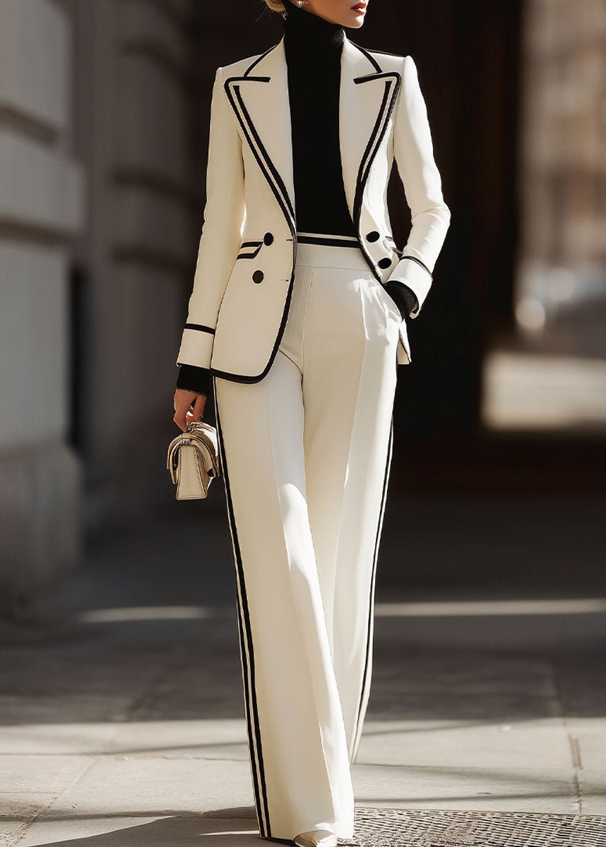 Chloe | Women's Double Breasted Suit Set Structured Blazer Wide Leg Pants