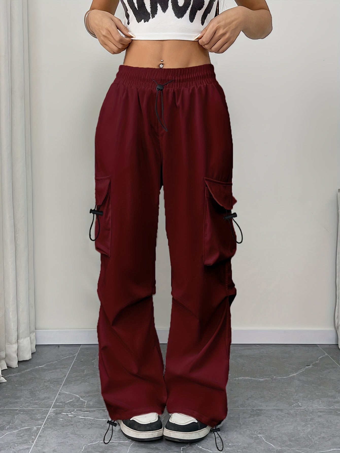 Chloe | Women's Wide Leg Cargo Pocket Drawstring Pants