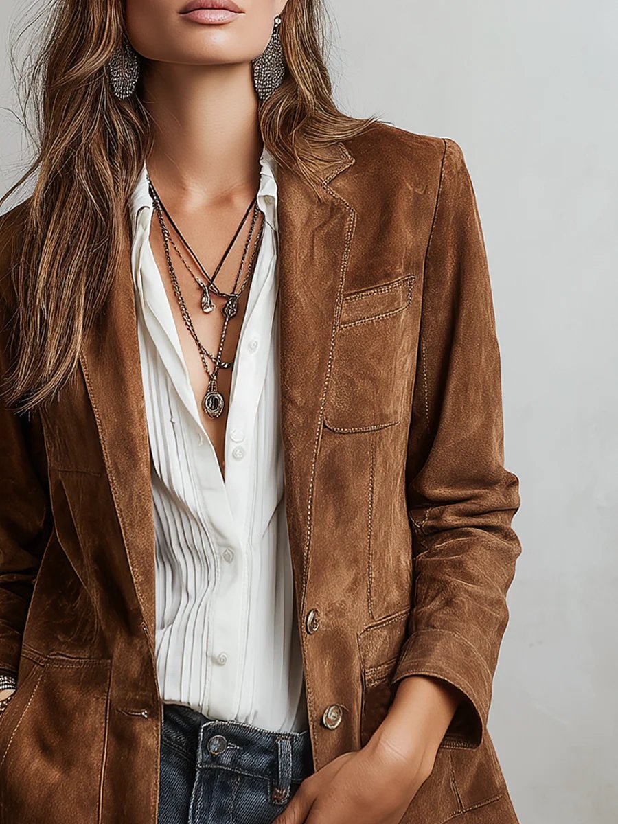 Aria | Women's Faux Suede Tailored Single-Breasted Cardigan Blazer