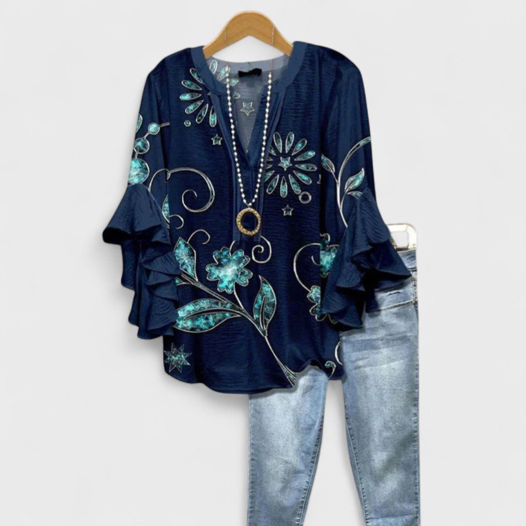 Penelope | Women's Floral Blouse Ruffle Sleeves V-Neck Casual