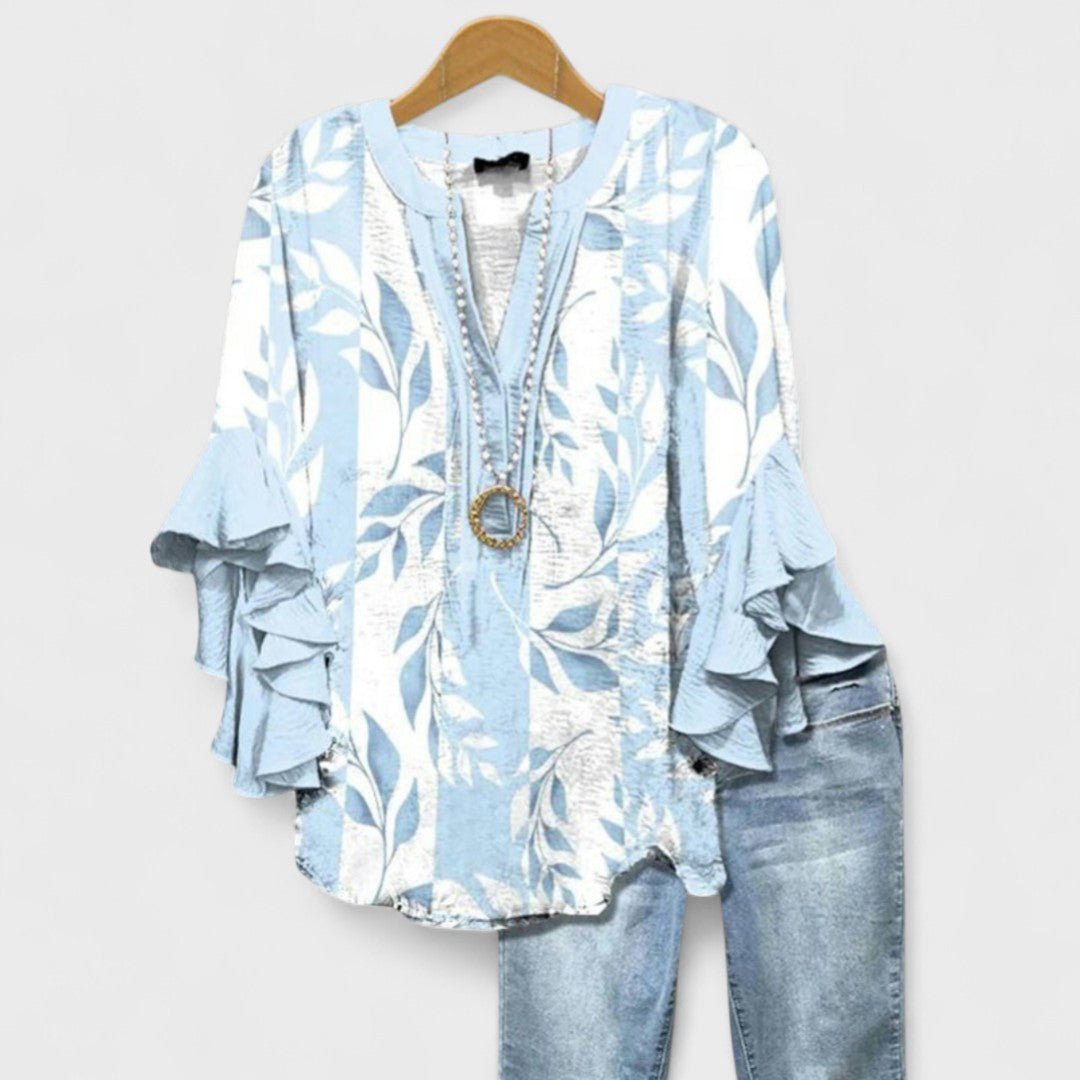 Penelope | Women's Floral Blouse Ruffle Sleeves V-Neck Casual