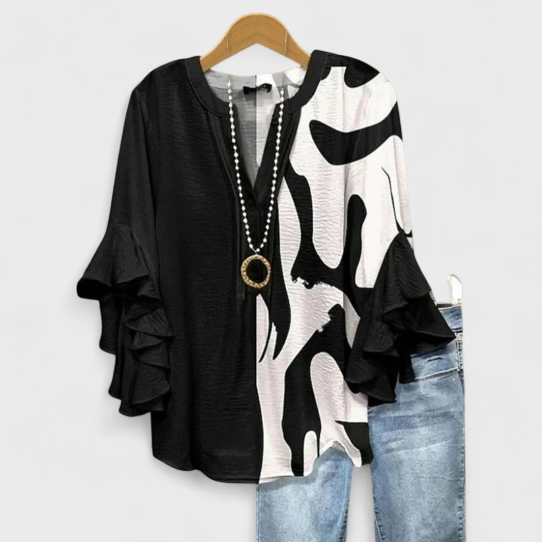 Penelope | Women's Floral Blouse Ruffle Sleeves V-Neck Casual