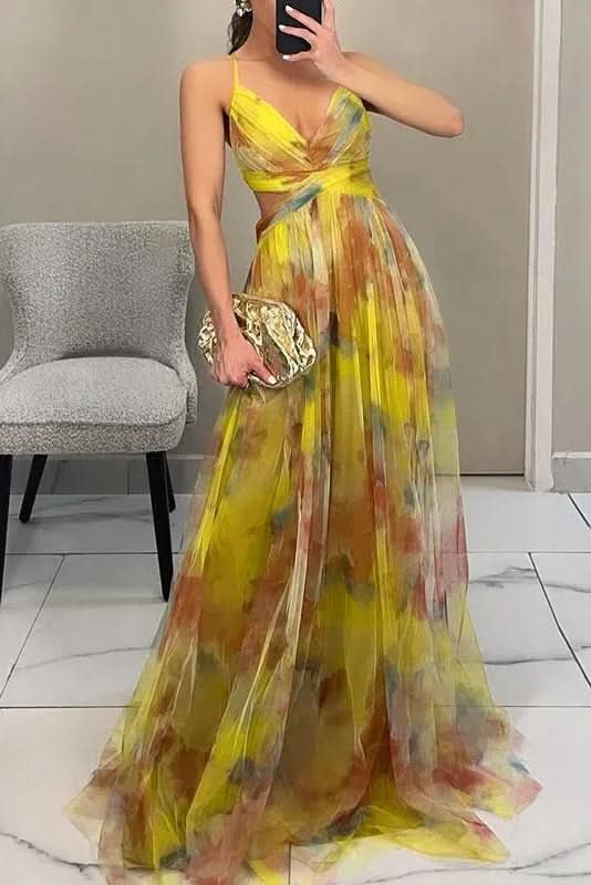 Layla | Women's Floral Tulle Sleeveless Maxi Cocktail Dress