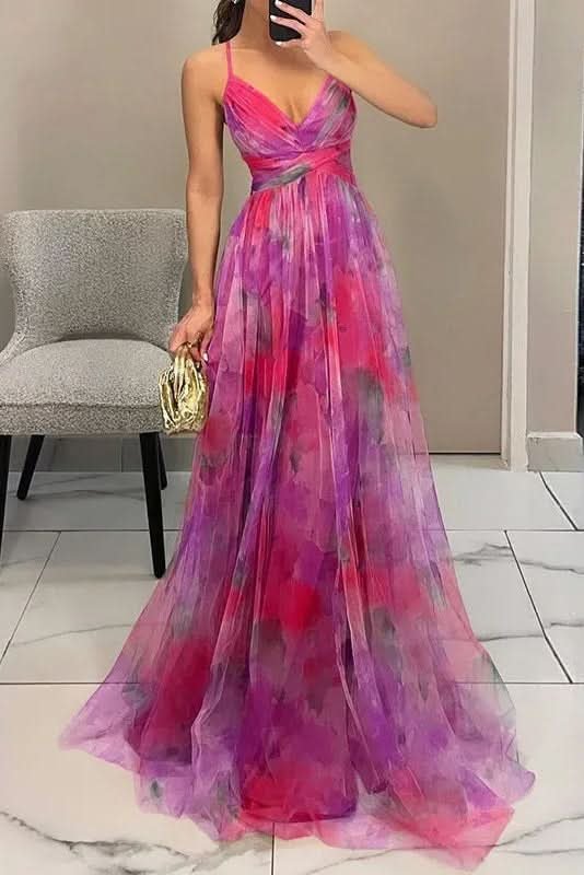 Layla | Women's Floral Tulle Sleeveless Maxi Cocktail Dress
