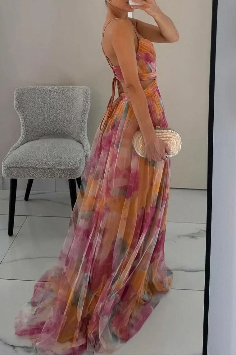 Layla | Women's Floral Tulle Sleeveless Maxi Cocktail Dress