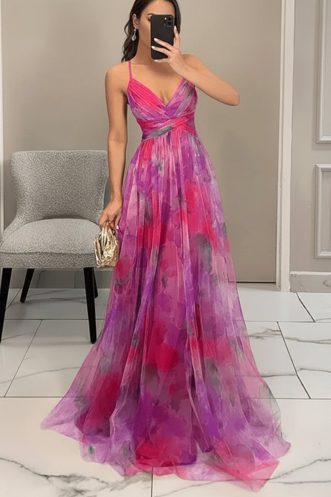 Layla | Women's Floral Tulle Sleeveless Maxi Cocktail Dress