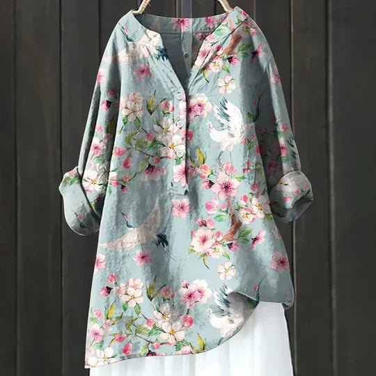 Camila | Women's Floral Tunic Top Long Sleeve Button-Up