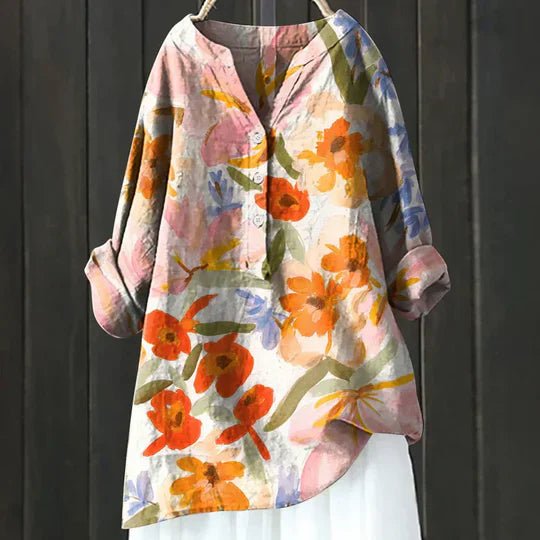 Camila | Women's Floral Tunic Top Long Sleeve Button-Up