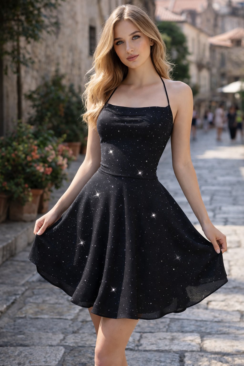 Isabella | Women's Glitter Halter-Neck Fit-and-Flare Cocktail Dress