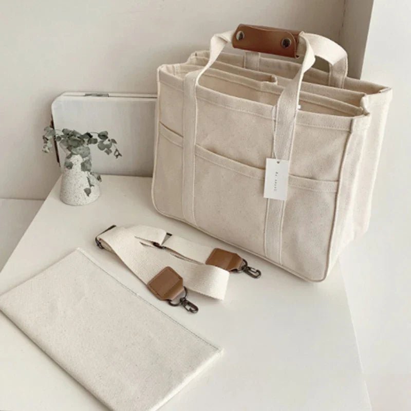 Olivia | Women's Large-Capacity Multi-Pocket Canvas Tote Bag Crossbody