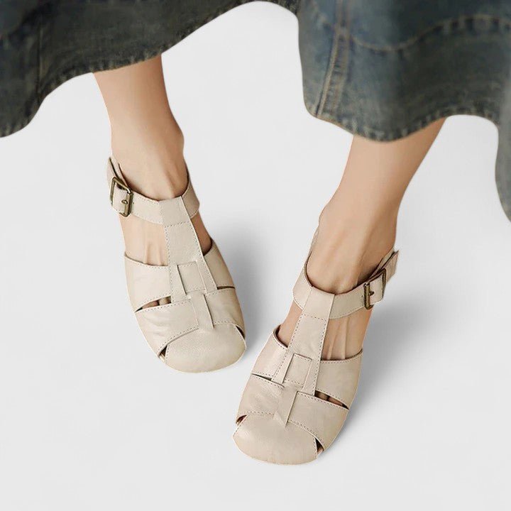 Layla | Women's Leather Sandals Square Toe Block Heel Strappy