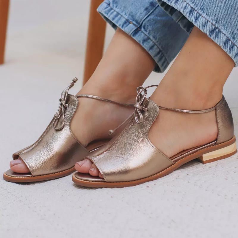 Scarlett | Women's Leather Strap Sandals Adjustable Bow Tie Open Toe