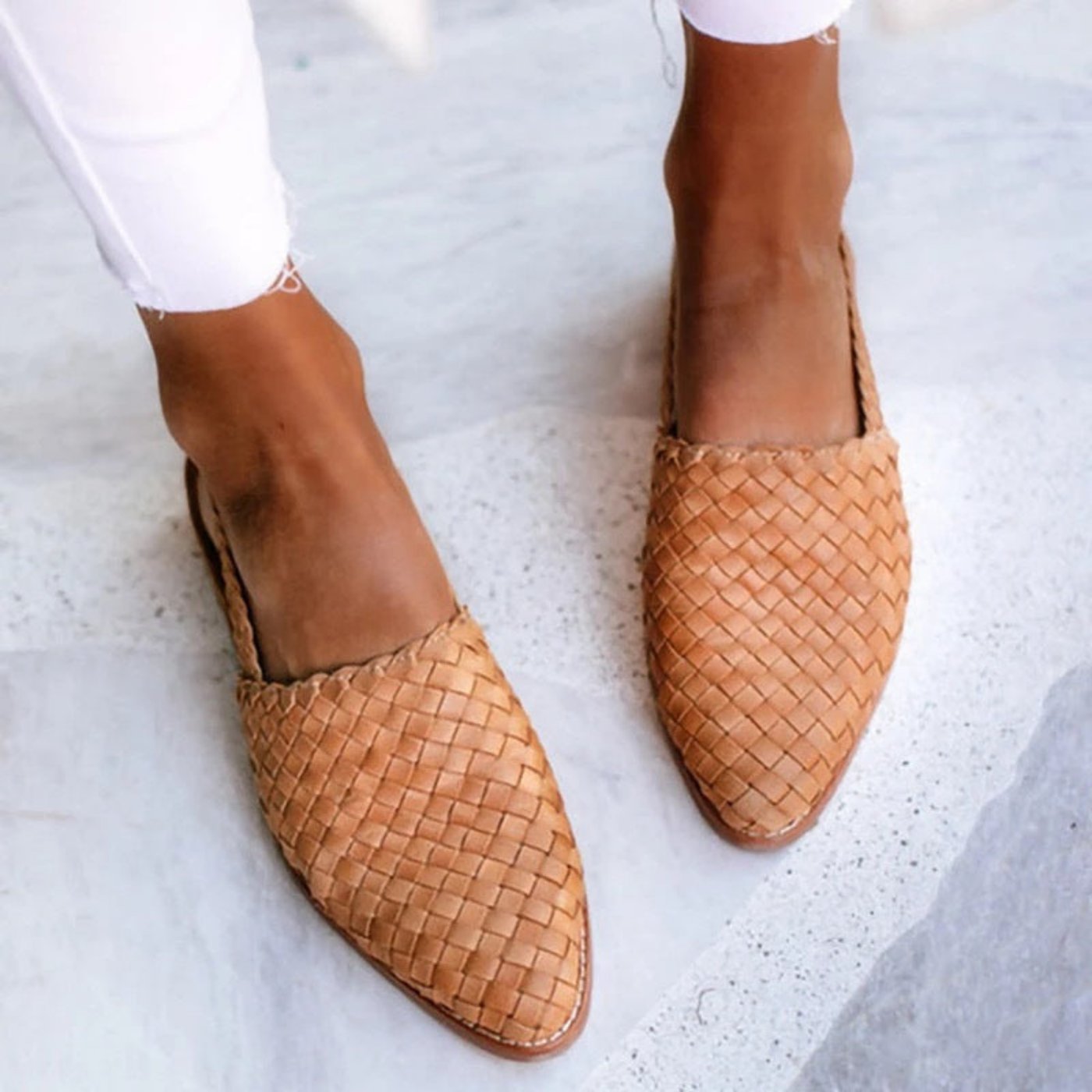 Penelope | Women's Leather Woven Pointed-Toe Slingback Comfortable Sandals
