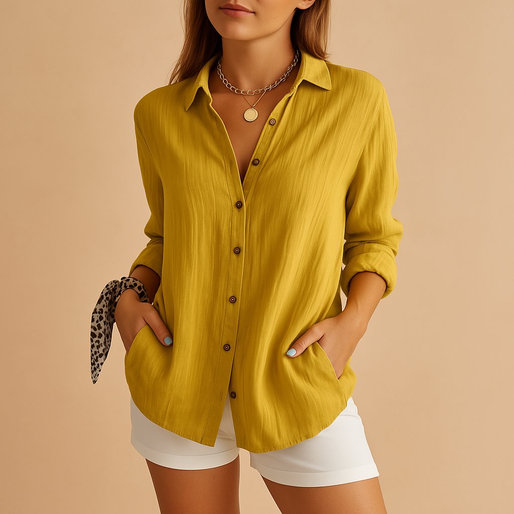 Luna | Women's Linen Button Down Blouse Long Sleeve Relaxed Fit