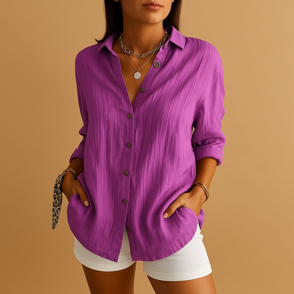 Luna | Women's Linen Button Down Blouse Long Sleeve Relaxed Fit