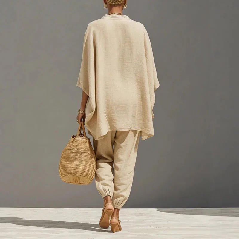 Evelyn | Women's Linen Matching Set Batwing Top Tapered Pants