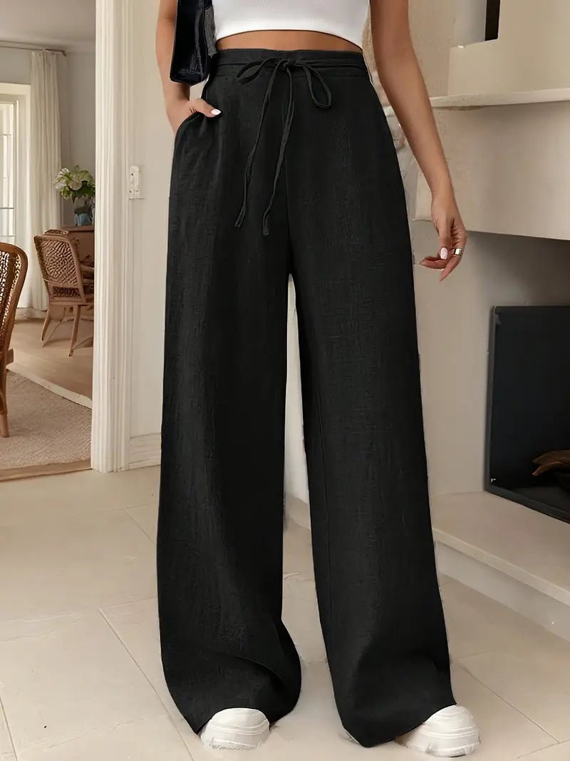 Eleanor | Women's Linen Wide Leg Pants High Waisted Drawstring